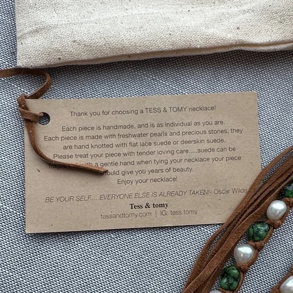Handcrafted Green Turquoise and Freshwater Pearl Necklace knotted with Suede
